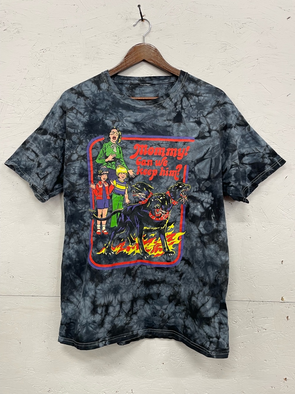 Steven Rhodes "Mommy! Can We Keep Him?" Tie Dyed Graphic Tee, Size L, EUC